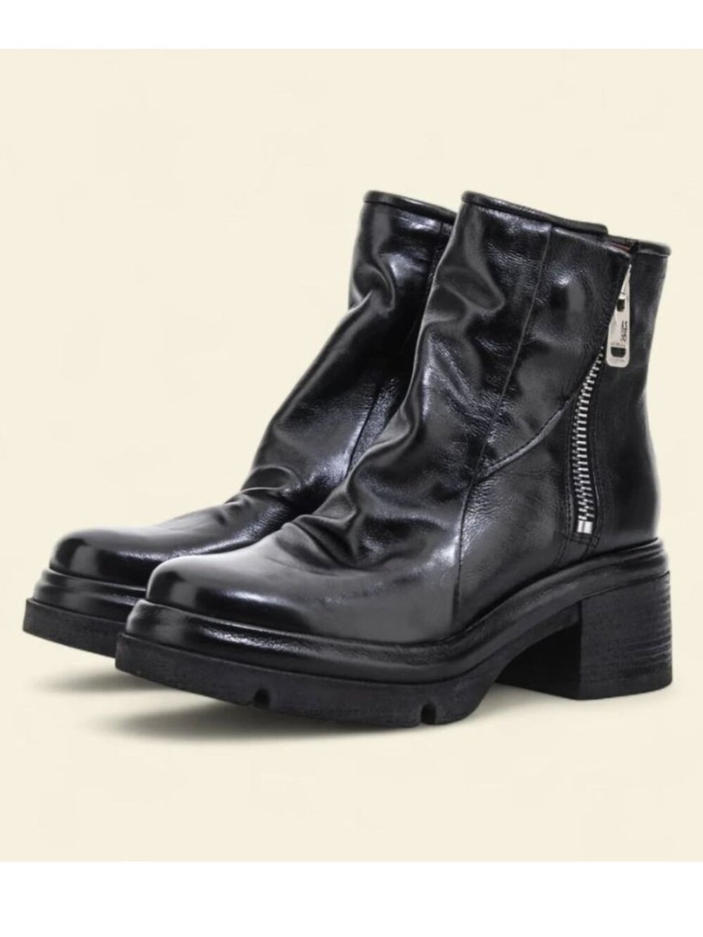 A.S.98 Ethan Platform Boots Size 39 8.5 9 Black Leather Double Zip NEW